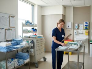 Midwife checks birth-unit emergency supplies